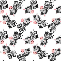 Children cute animals pattern. Zebra childish background. Vector illustration.	