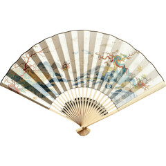 Decorative Folding Fan with Gold Accents Isolated on White Background