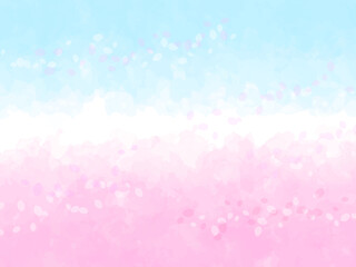 春の桜と青空イメージのテクスチャーと花びらの背景素材