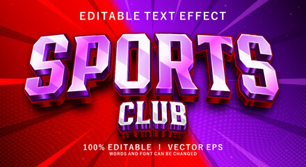 sports club 3d vector text effect with modern style design