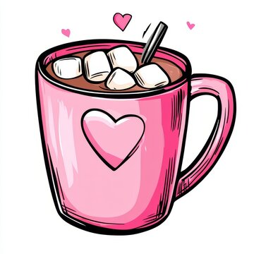 pink mug hot chocolate marshmallows clip art preview