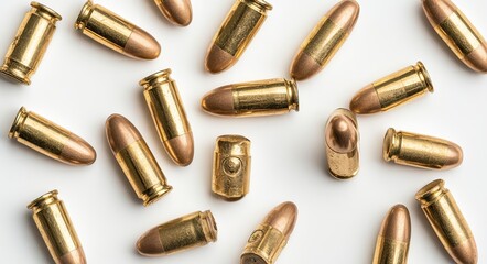 PNG features large bullets falling with a border of ammunition set against a white background
