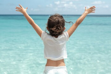 Excited Girl Leaping into a Cool Pool of Water