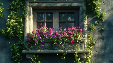 Rustic window with vibrant flowers (5)