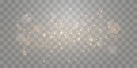 Magical light dust with a soft glow. Floating particles of light. A Christmas light effect with sparkling fairy dust shining on a transparent background. Vector illustration in PNG format