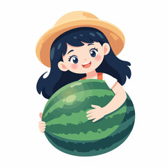 Cartoon girl holding a huge watermelon
