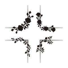 Black roses corner frames set. Vector decor elements.
