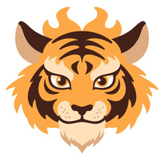 Obraz premium Cartoon tiger head with brown stripes and fur flames