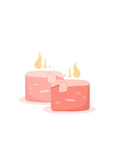 Cartoonish roasted marshmallow cubes with flames