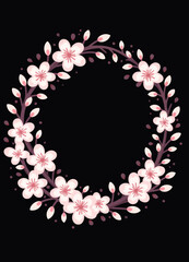 Obraz premium Cherry Blossom Floral Wreath on Black Background