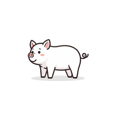 Obraz premium Chibi Style White Pig with Curly Tail Icon