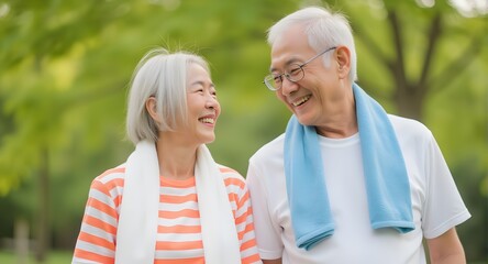 Obraz premium Happy Senior Couple Exercising Outdoors