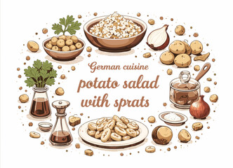 German Cuisine Potato Salad with Sprats Still Life