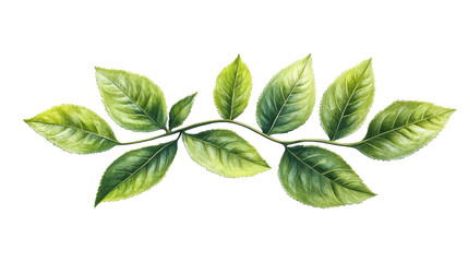 Fototapeta premium Elegant Leafy Sprig: A delicate, hand-painted watercolor illustration showcasing a vibrant green sprig of leaves, a symbol of nature's elegance and freshness.
