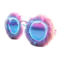 A Fluffy 3D Cartoon Pair of Sunglasses with Glowing Frames Isolated on Transparent Background