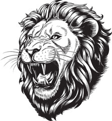Obraz premium Fierce Lion Head Illustration With Open Mouth And Sharp Teeth