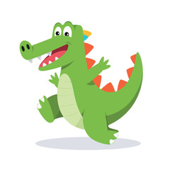 Naklejka premium Joyful Green Cartoon Crocodile Running and Smiling
