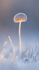 Fototapeta premium Winter frost mushroom illuminated morning light