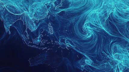 Obraz premium Animated wind speed distribution map, fluid air masses over the Atlantic Ocean. Wind speed pressure maps