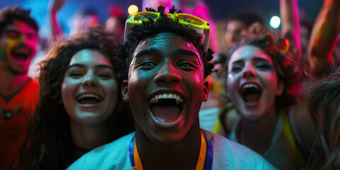 Obraz premium Three Young Adults Cheering at a Concert