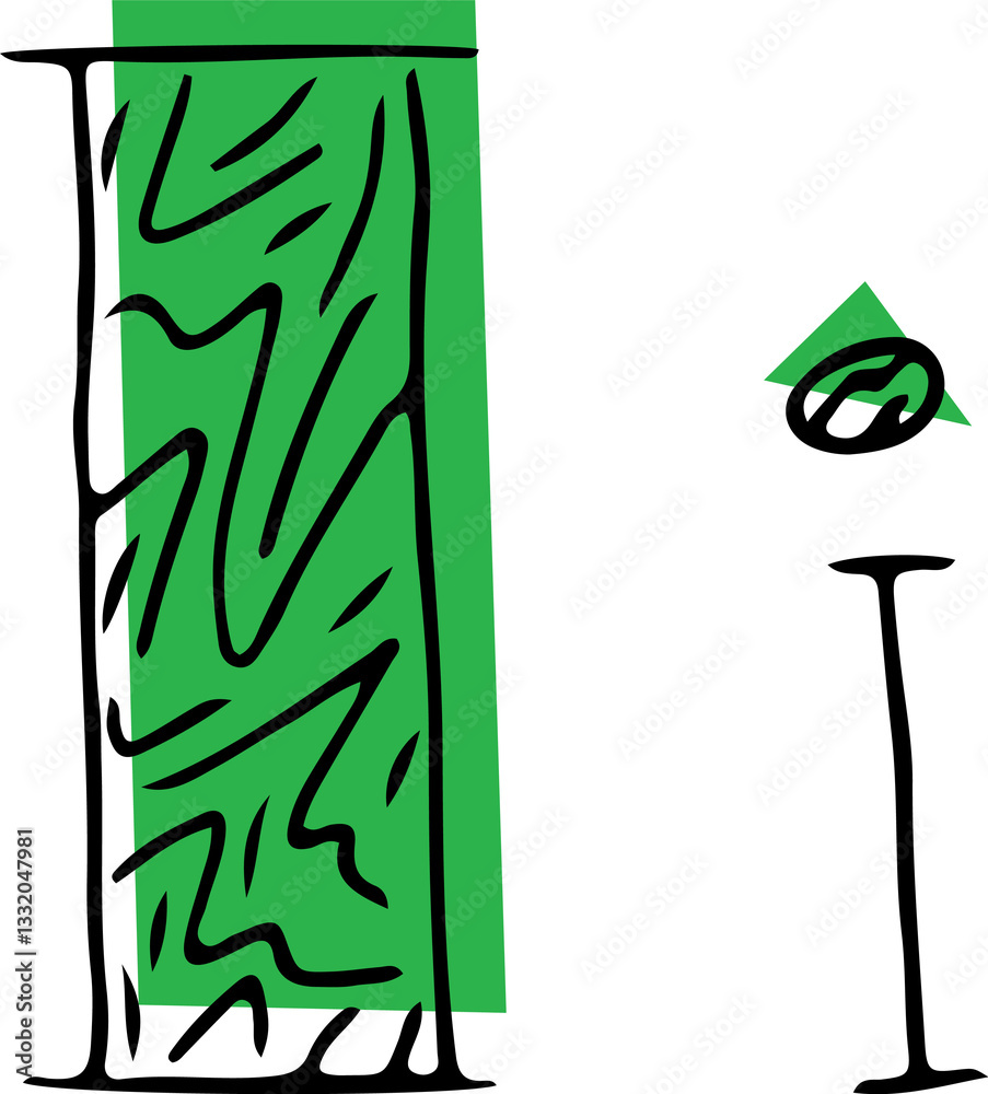 Fototapete capital letter i and lowercase letter hand drawn in black with shaded capital letter with green fill