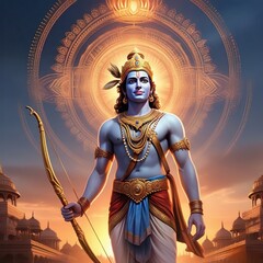 Lord Ram – Divine Warrior with Bow & Arrow | Hindu Mythology Art | 4K HD High Quality wallpaper background Shree Ram Ayodhya Ramnavmi 