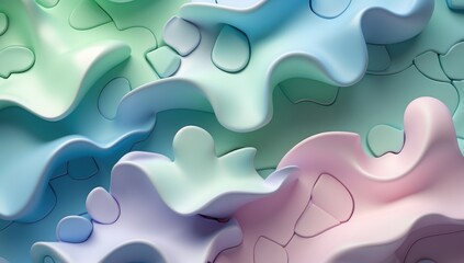 Colorful abstract puzzle pieces with smooth contours creating a playful visual texture in pastel shades