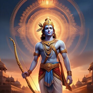Lord Ram &ndash; Divine Warrior with Bow & Arrow | Hindu Mythology Art | 4K HD High Quality wallpaper background Shree Ram Ayodhya Ramnavmi 