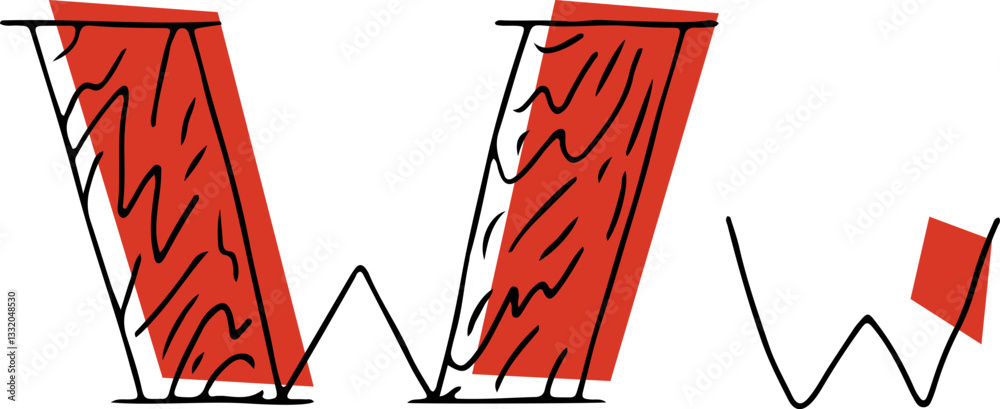 Fototapete capital letter w and lowercase letter hand drawn in black with shaded capital letter with red fills 