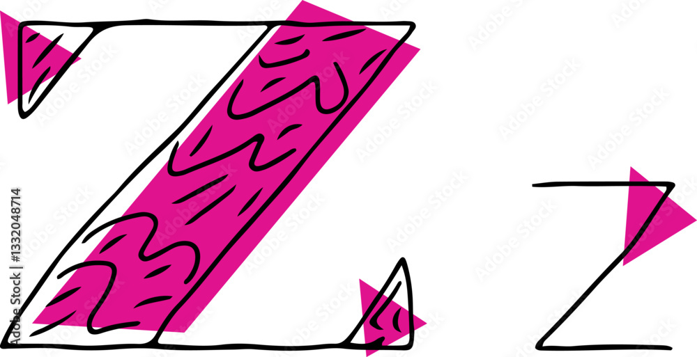 Fototapete capital letter z and lowercase letter hand drawn in black with shaded capital letter with pink fills