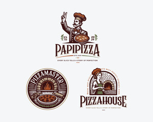 Vintage classic delicious italian pizza restaurant food logo template