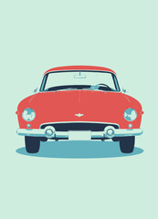 Retro Red Convertible Car with Teal Background