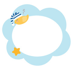 Sleeping Moon in Blue Cloud Frame with Star