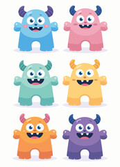 Fototapeta premium Six Colorful Friendly Cartoon Monster Characters