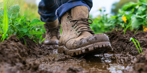 Muddy Boots in Garden Path