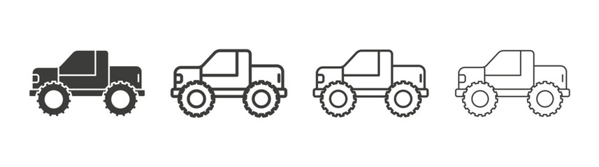 Monster truck line icon vector illustration set.