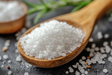 coarse sea salt wooden spoon