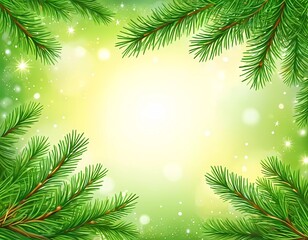 Fresh spruce branches frame a radiant background filled with soft glows and sparkling lights, creating a warm, festive atmosphere perfect for the holiday season Generative AI