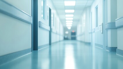 Modern hospital ICU corridor with blurred background, emphasizing medical and healthcare concept.