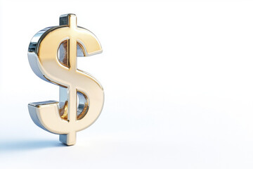 Obraz premium shiny metallic dollar sign on clean white background symbolizes wealth and prosperity