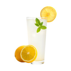 A refreshing glass of lemonade garnished with mint leaves and accompanied by fresh lemon slices.