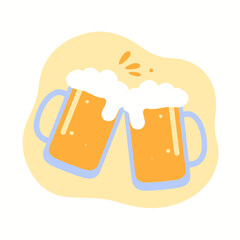 Toasting Beer Mugs, Bubbles and Foam