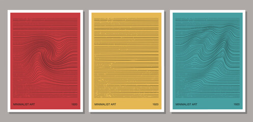 Set of minimal 20s geometric design poster, vector template with primitive shapes elements