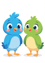 Obraz premium Two Cute Cartoon Baby Birds, Blue and Green Colored