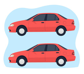 Fototapeta premium Two Red Sedan Cars on Light Blue Background