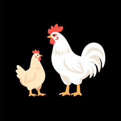 Fototapeta premium White rooster and tan hen illustration facing the same direction