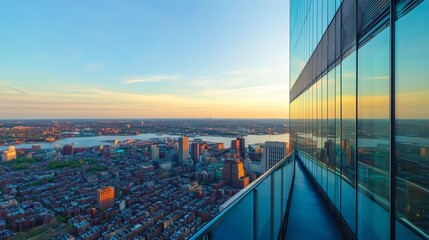 Obraz premium High angle view of a city with skyscrapers during sunset