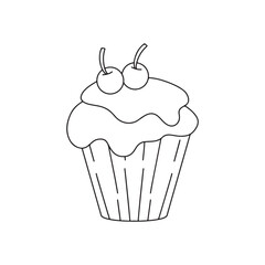cupcake icon over white background, line style design, vector illustration