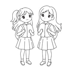 cute little students girls avatars characters vector illustration design vector illustration design