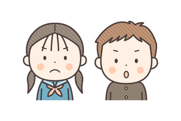 怒り顔の学生服の男の子と女の子の上半身イラスト
